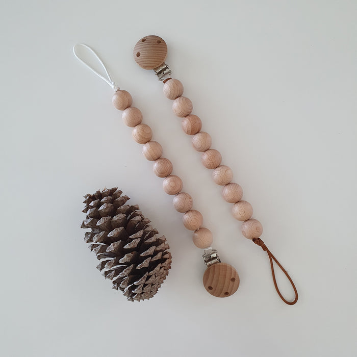 Chunky Raw Wood Dummy/Soother Clip- BPA fee Brown or Cream